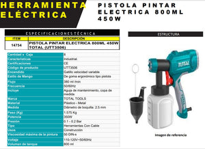 PISTOLA PINTAR ELECTRICA 800ML 450W TOTA